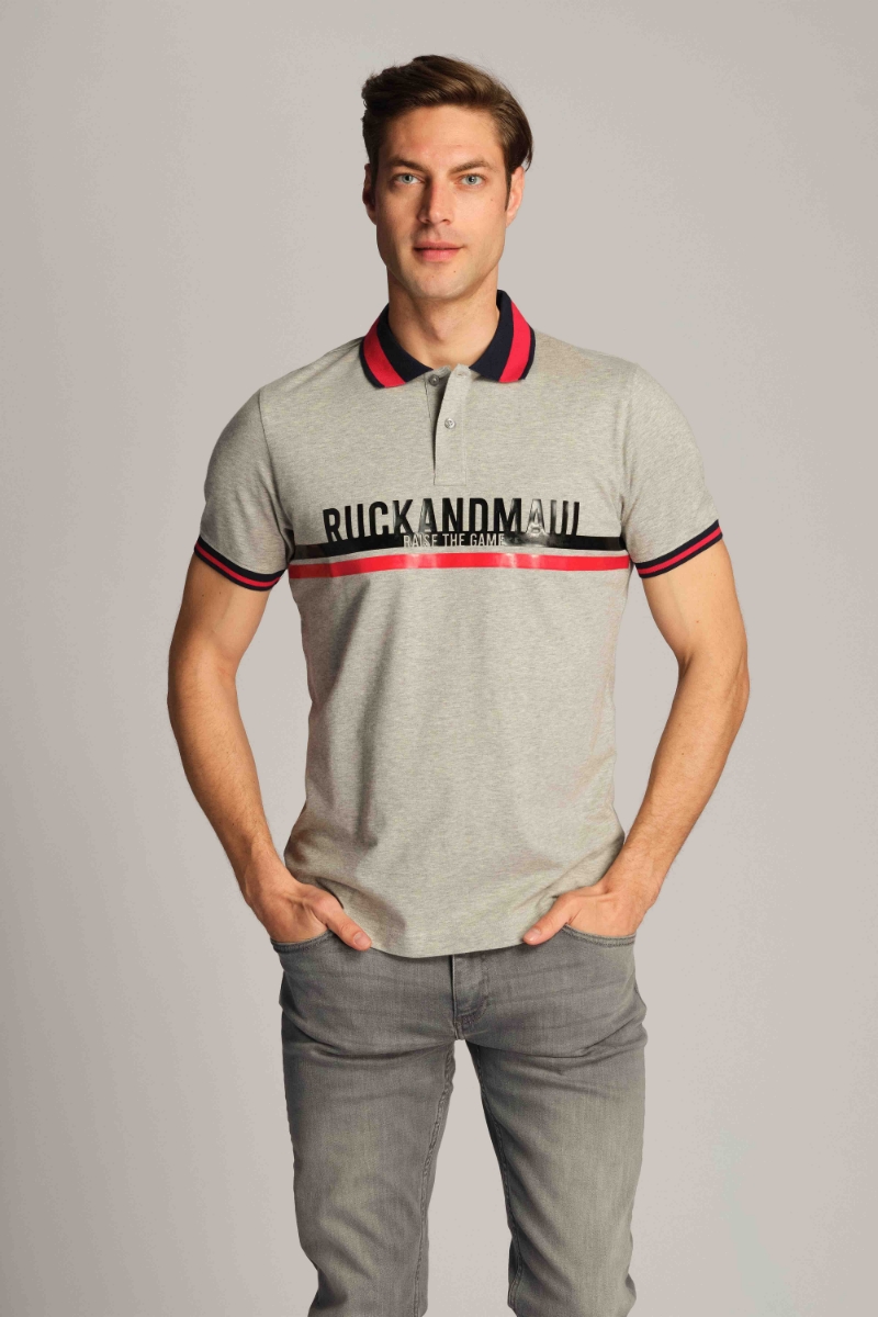 Grey Melange Men Polo T-shirt 