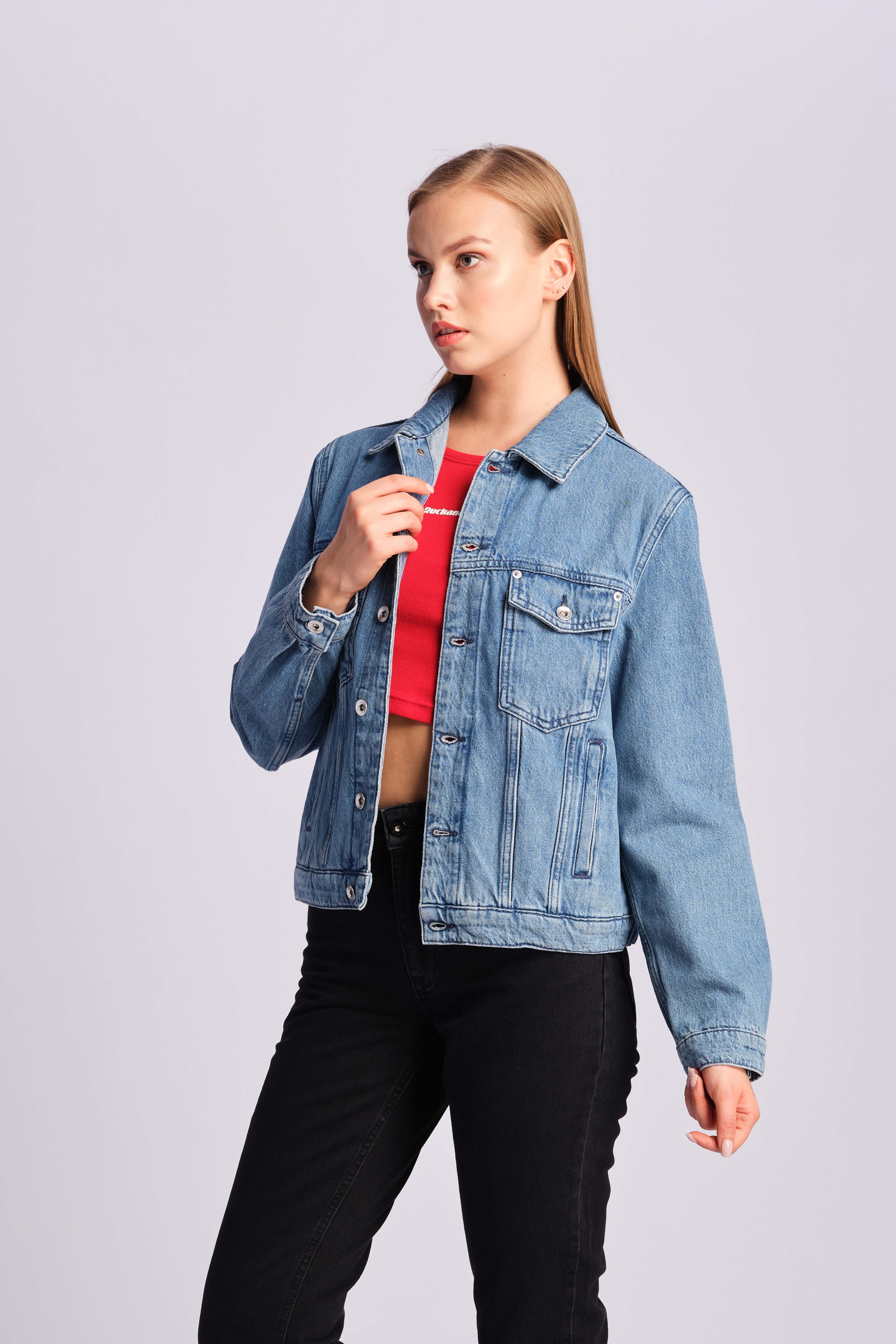 Blau Frau Denim-jacke