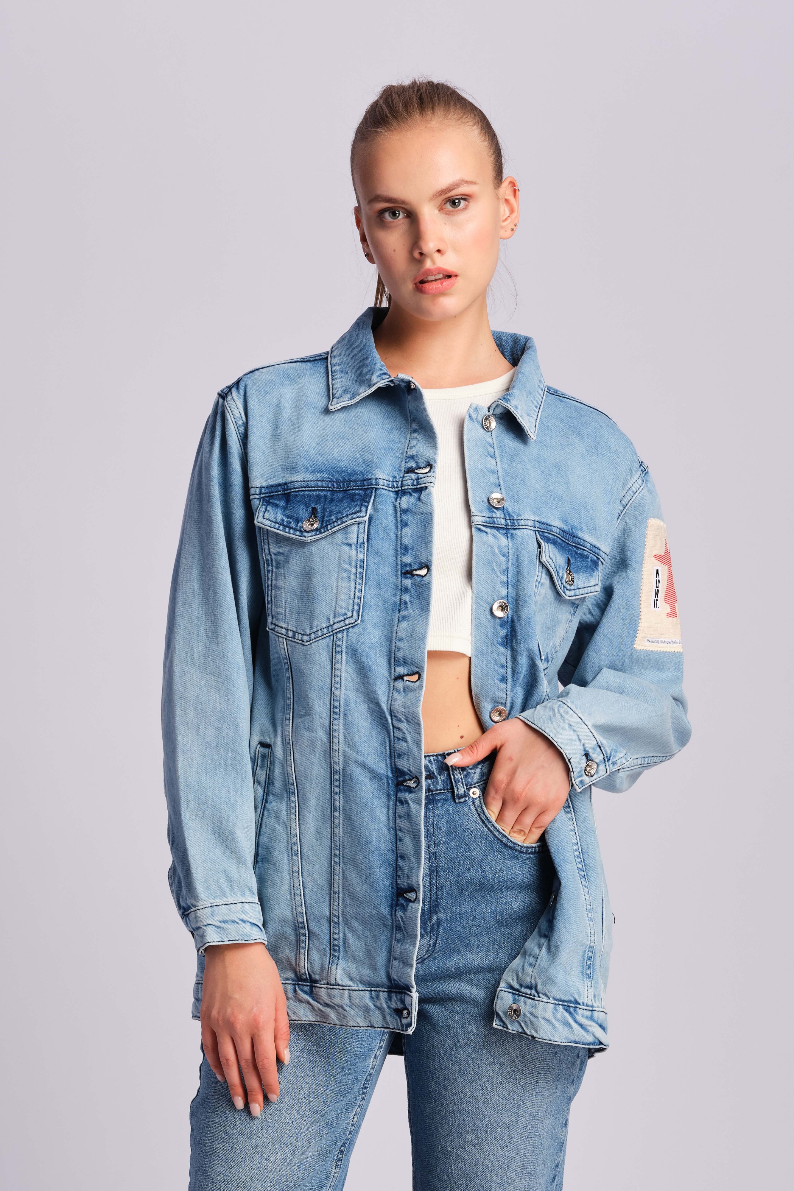 Hellblau Frau Denim-jacke