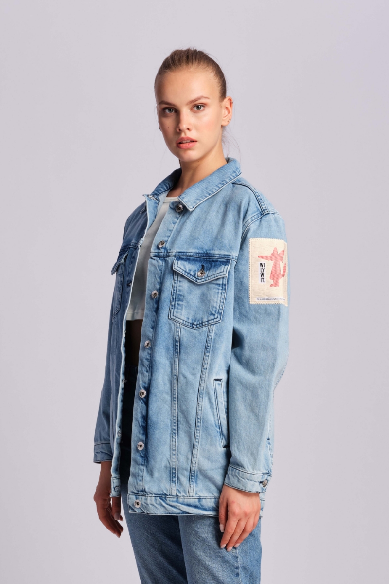 Hellblau Frau Denim-jacke