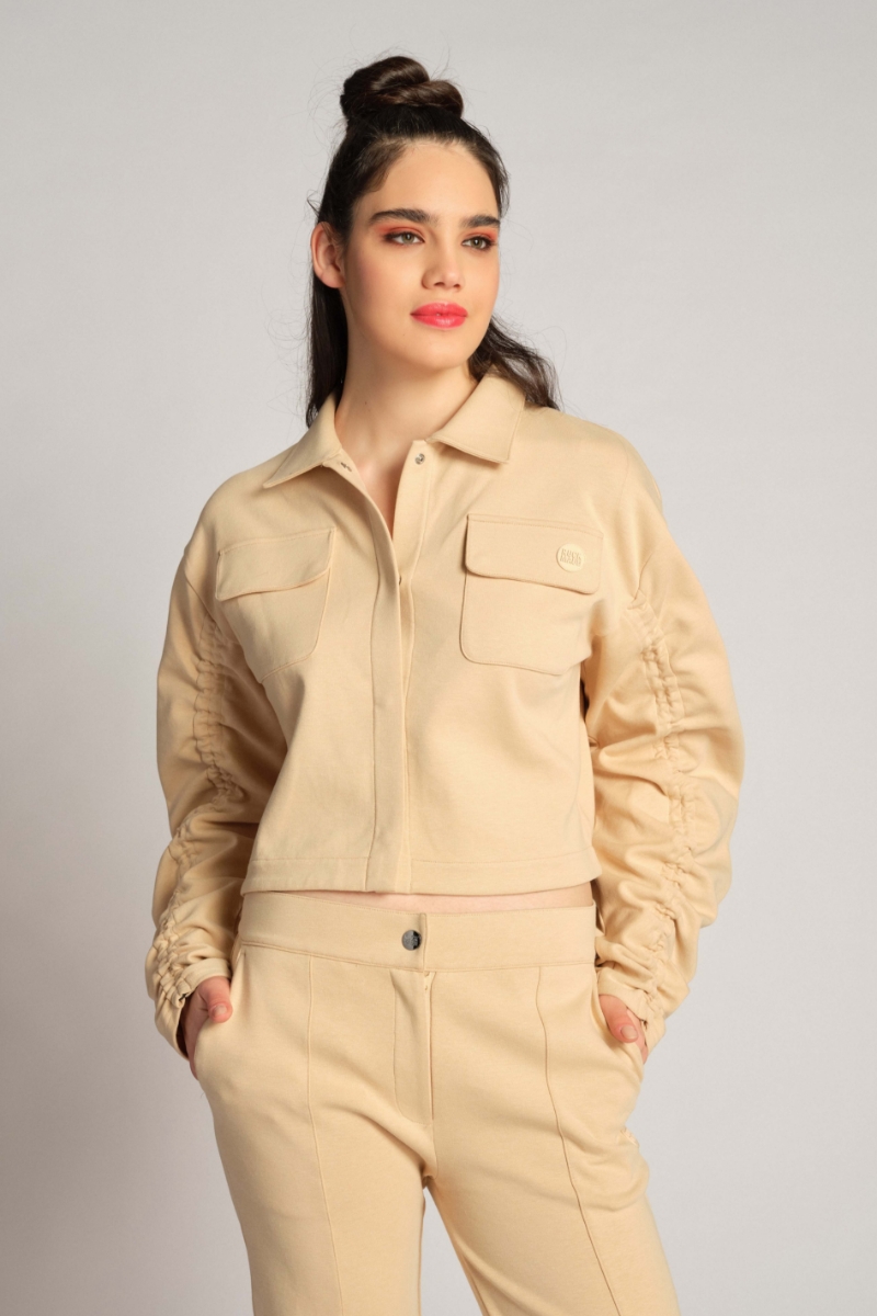 Beige Donna Giacca İn Felpa