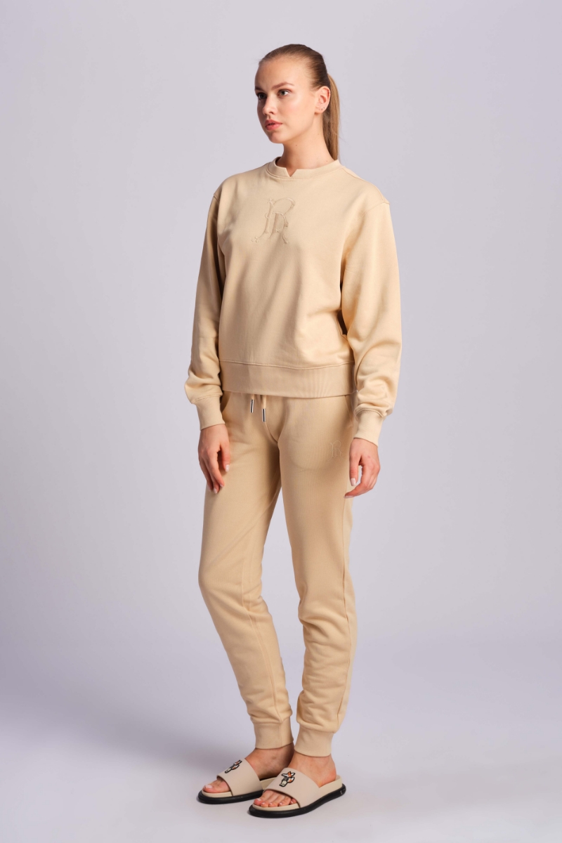 Beige Donna Pantaloni İn Felpa