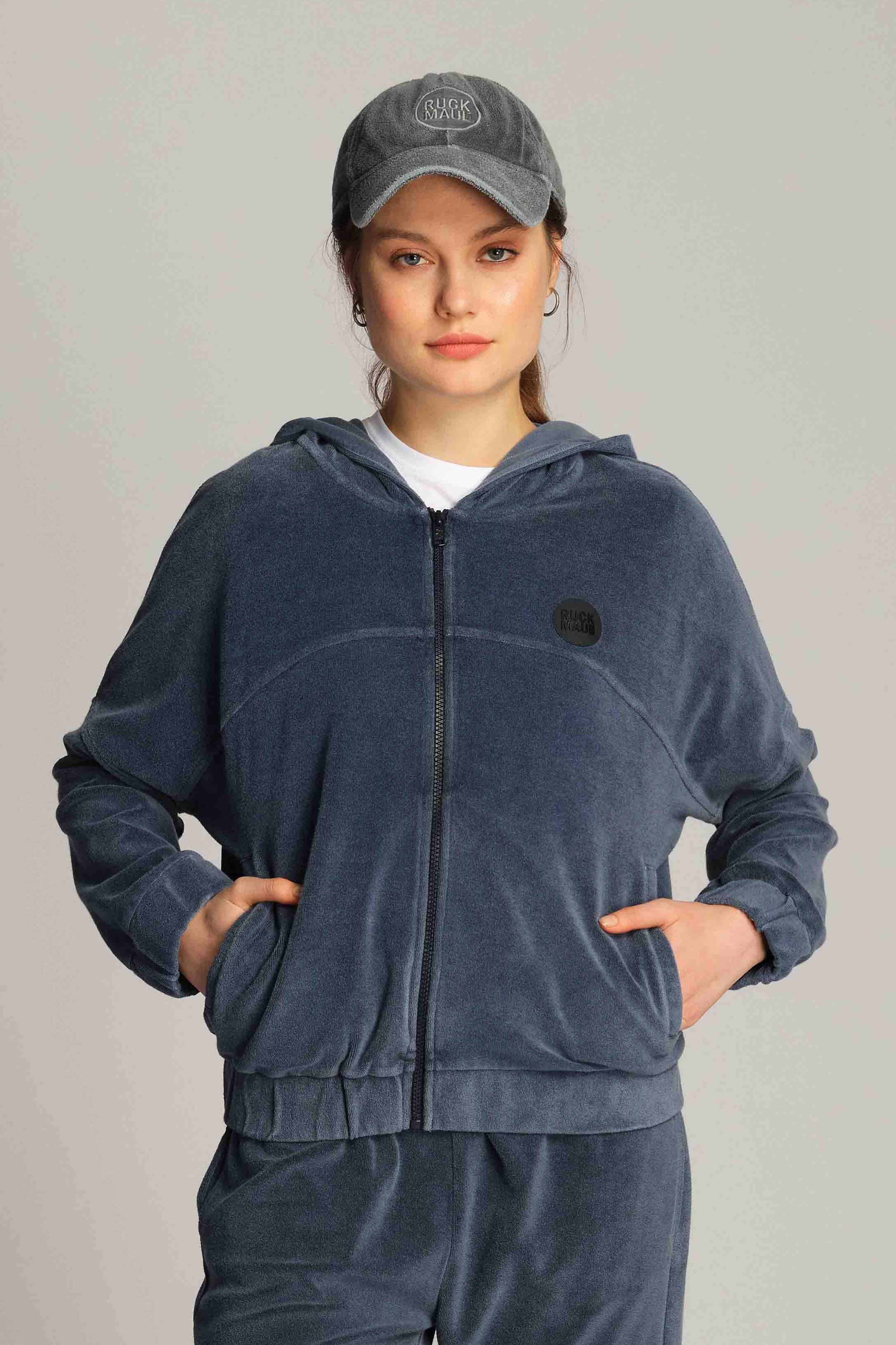 Navy Blue Women Sweat Jacket 