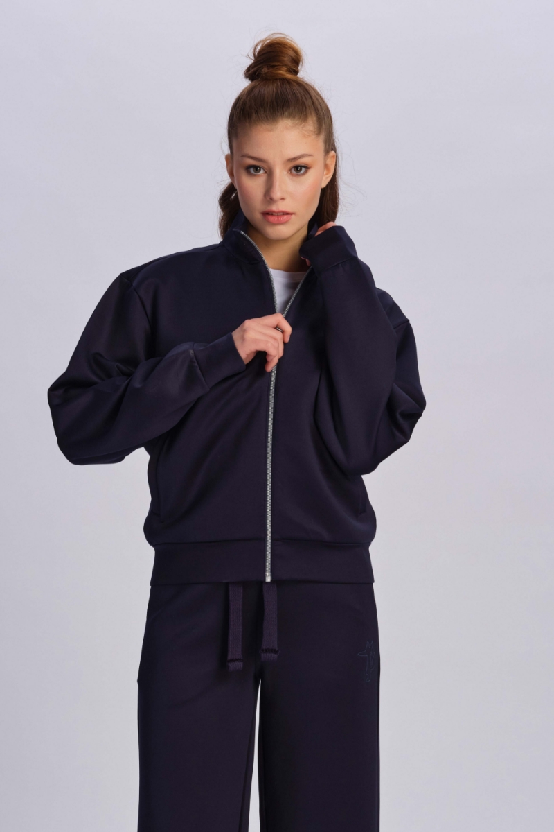 Navy Blue Women Sweat Jacket 