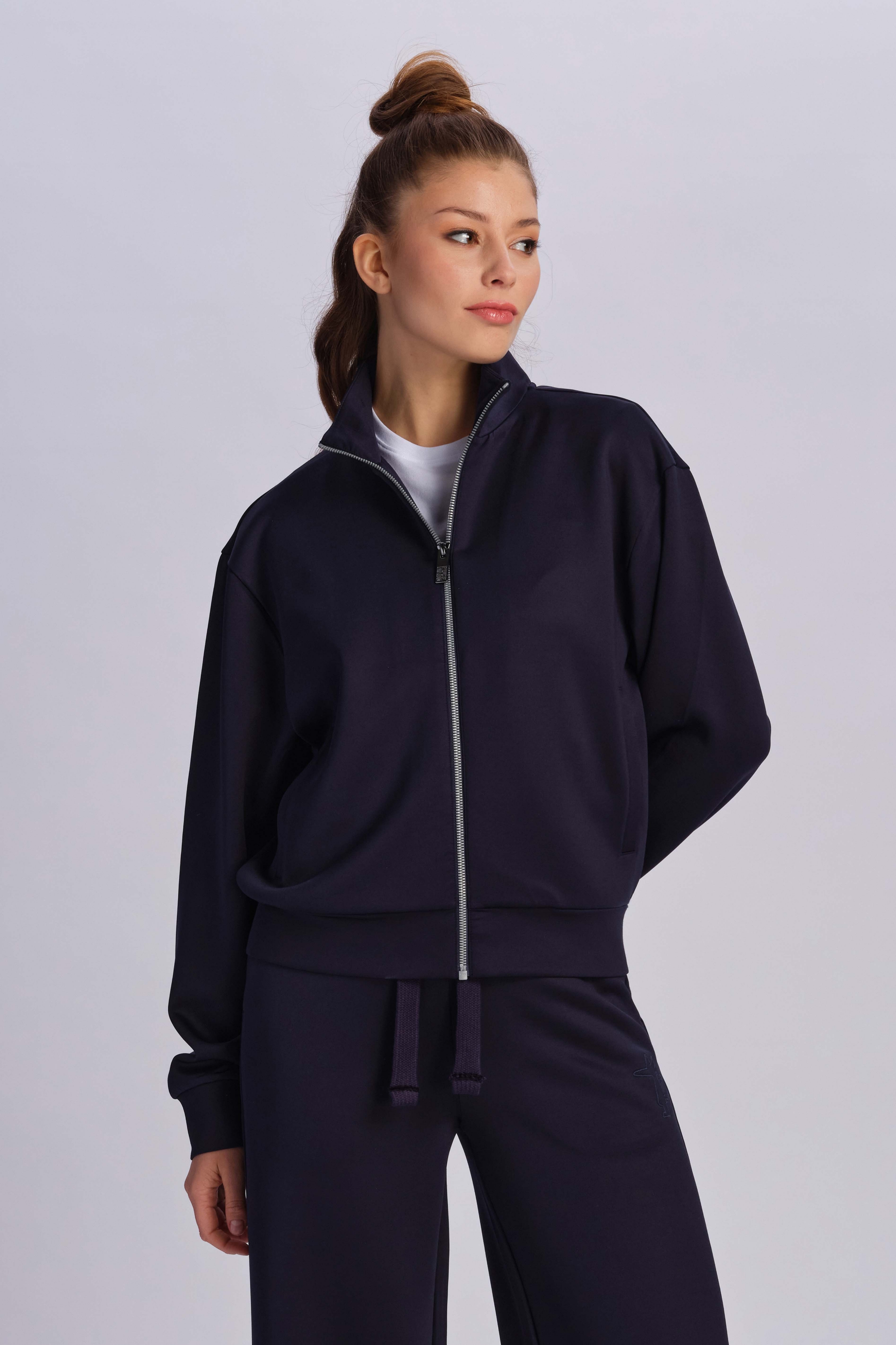 Navy Blue Women Sweat Jacket 