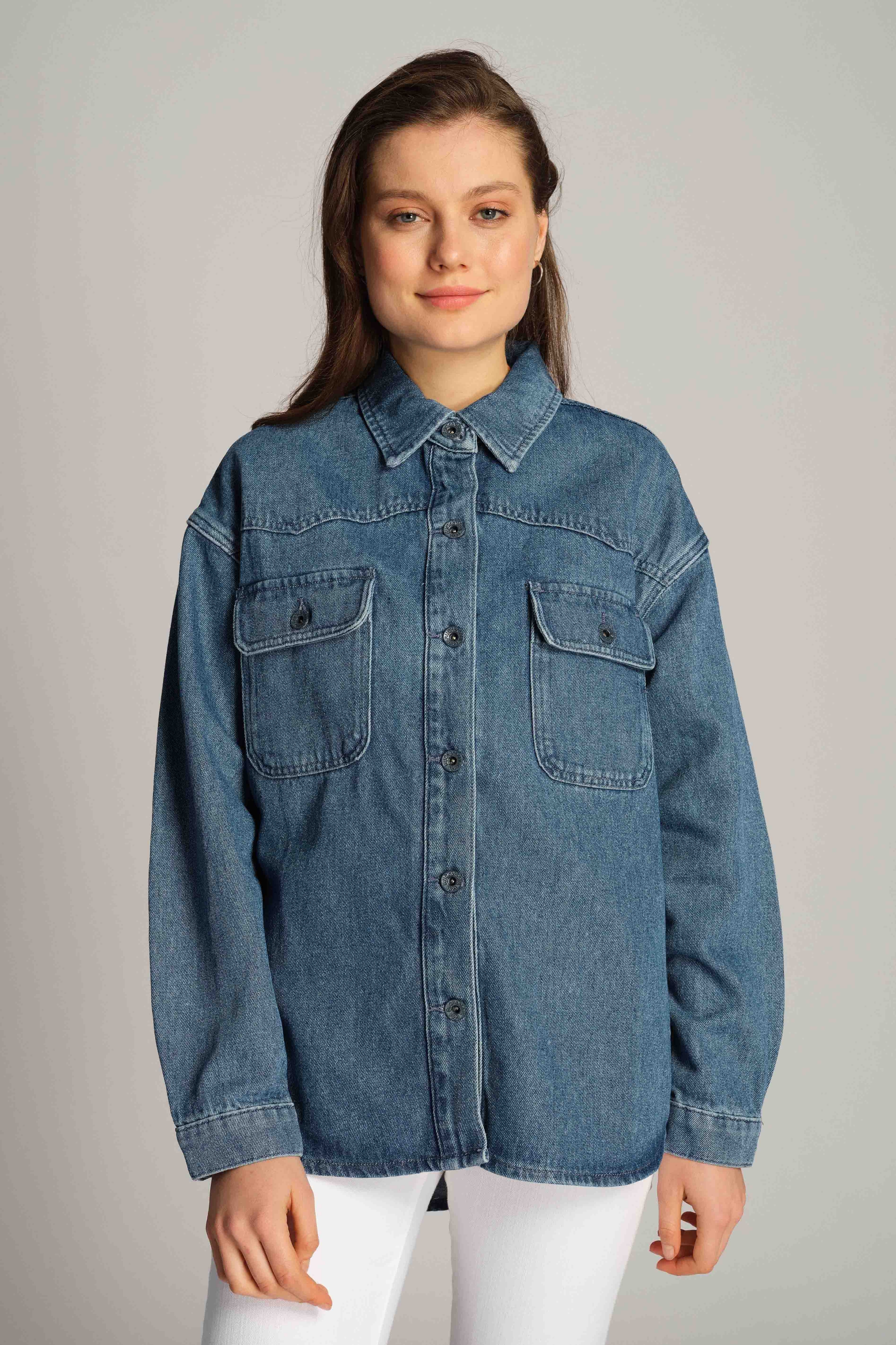 Blu Donna Giacche İn Denim