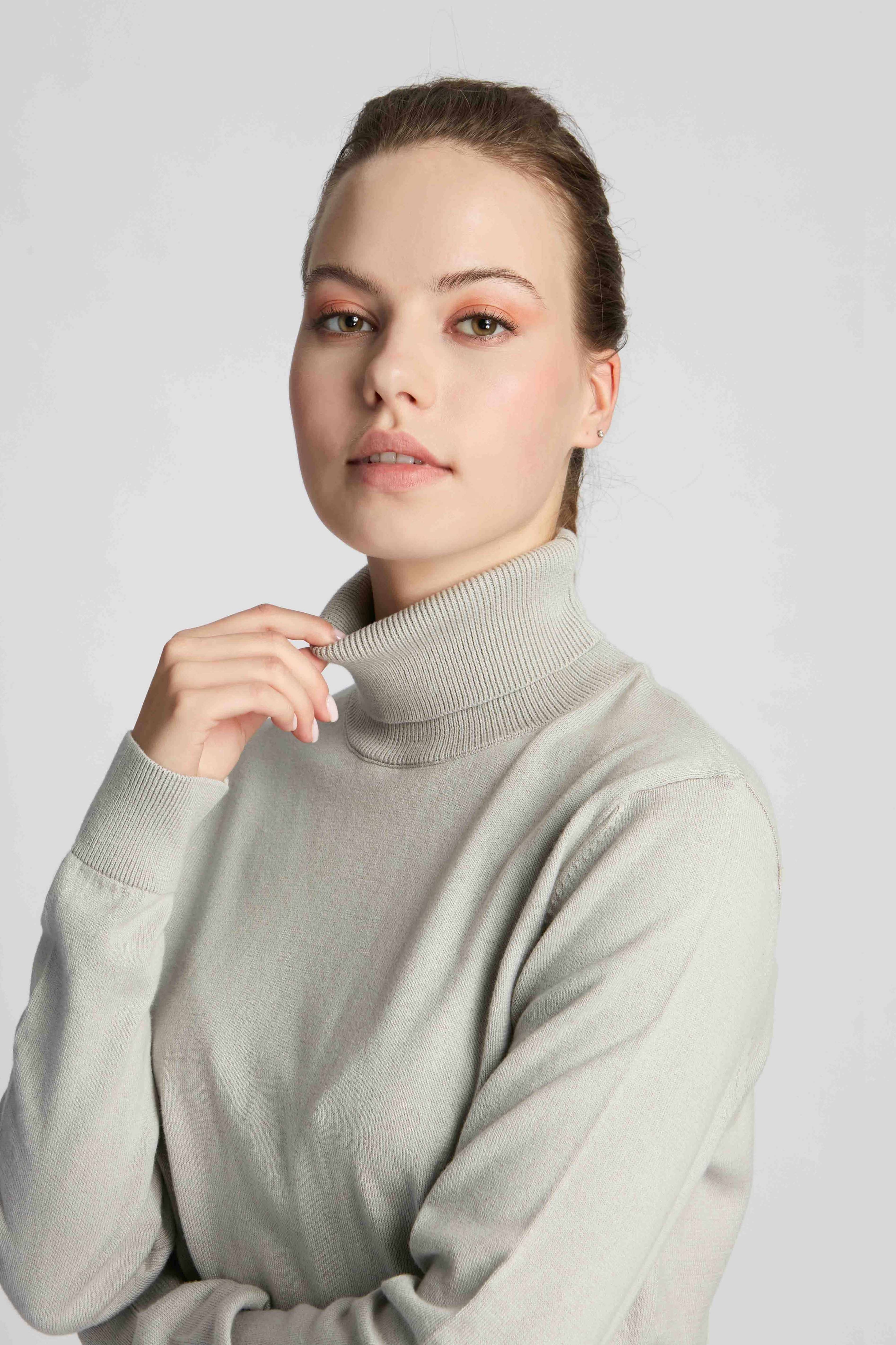 Grigio Chiaro Donna Pullover A Collo Alto