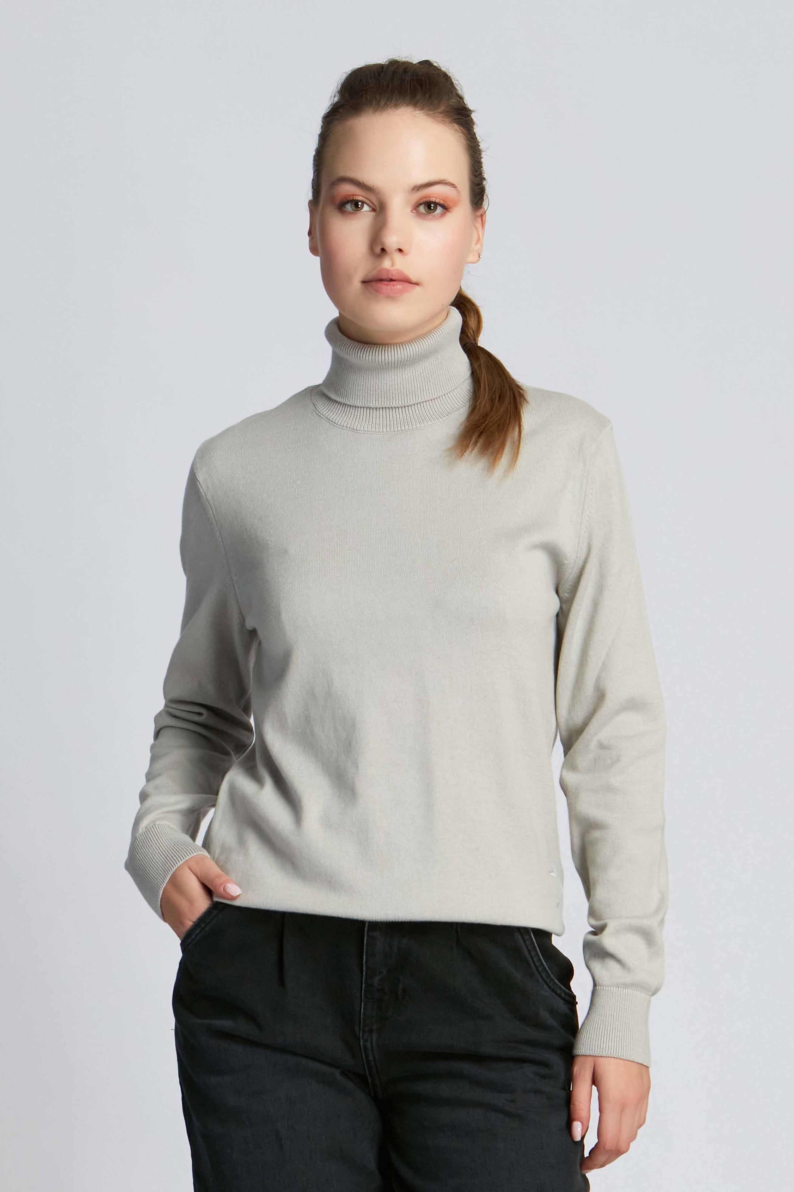 Grigio Chiaro Donna Pullover A Collo Alto