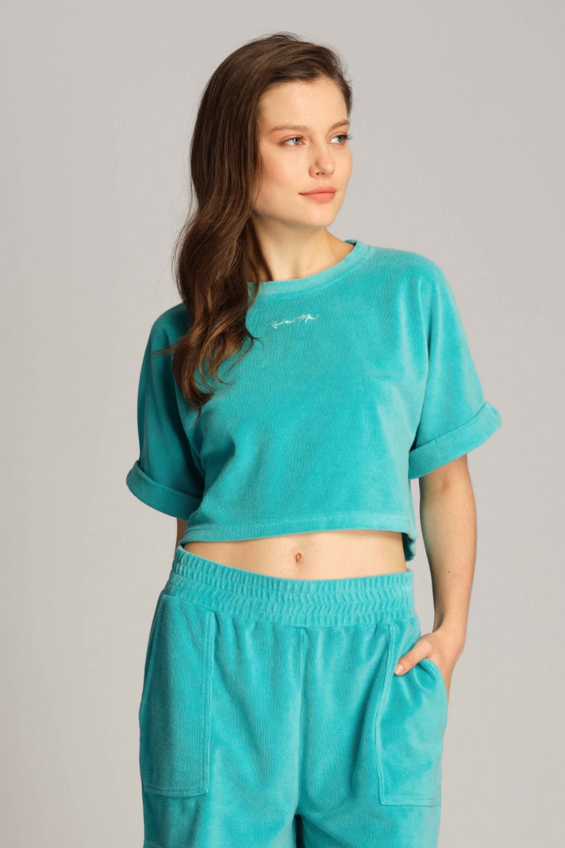 Turquoise Verde Donna Top Cropped